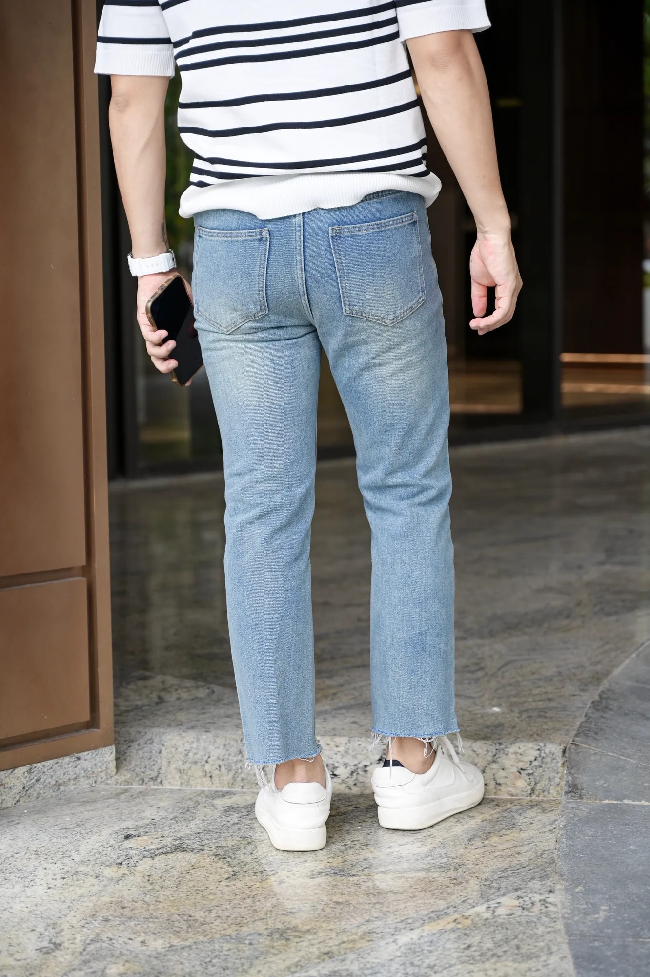 QC1 - Quần jeans nam ống đứng 9 tấc phong cách Hàn Quốc, màu xanh nhạt và xanh lam - ảnh 6