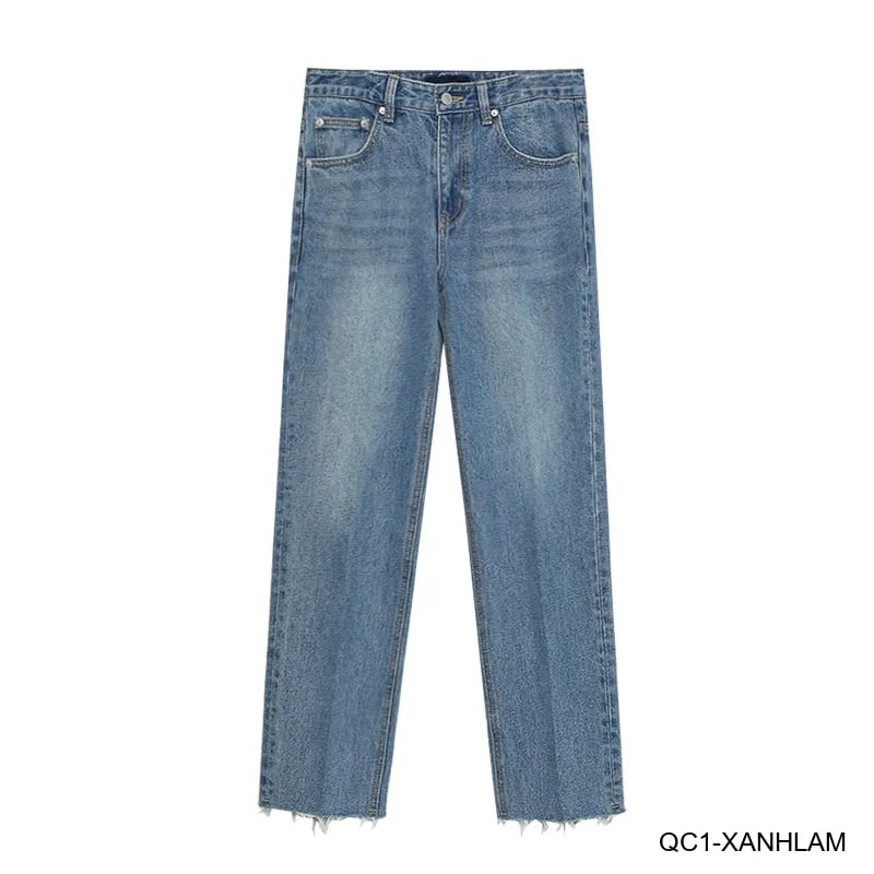 QC1 - Quần jeans nam ống đứng 9 tấc phong cách Hàn Quốc, màu xanh nhạt và xanh lam