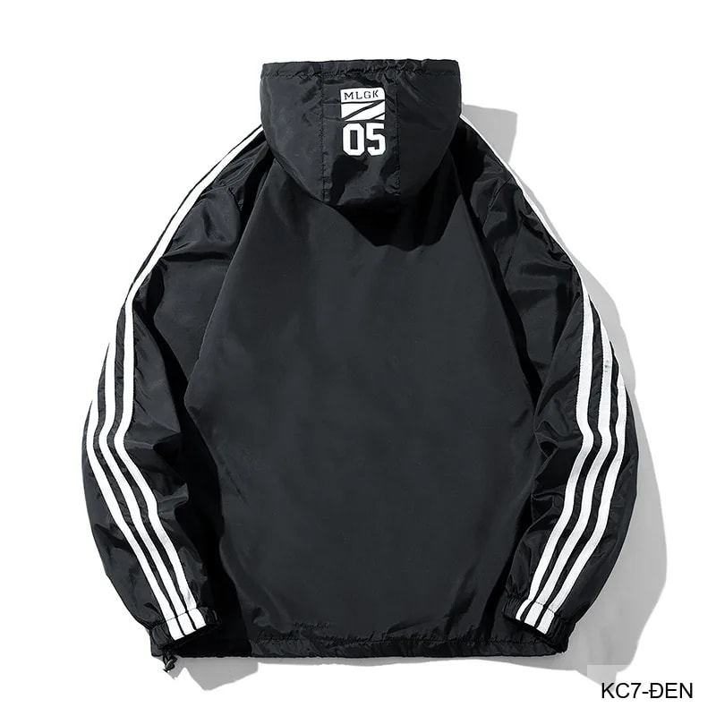 KC7 - Áo khoác nam thể thao oversize tay dài có mũ, chất liệu polyester thoáng mát, 3 màu xanh dương, đen, xanh đậm - ảnh 10