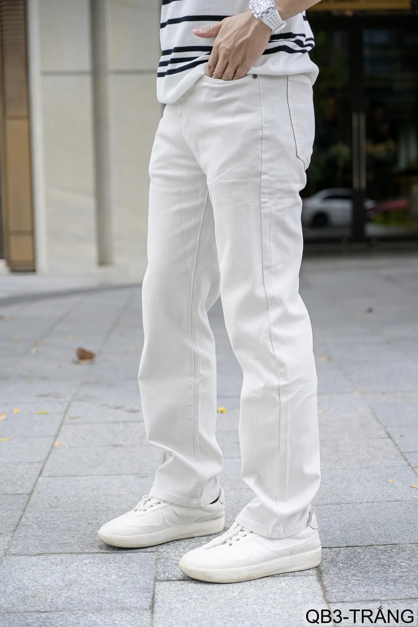 QB3 - Quần jeans nam ống rộng trắng phong cách retro Mỹ, chất cotton mềm mại, form suông thoải mái - ảnh 4