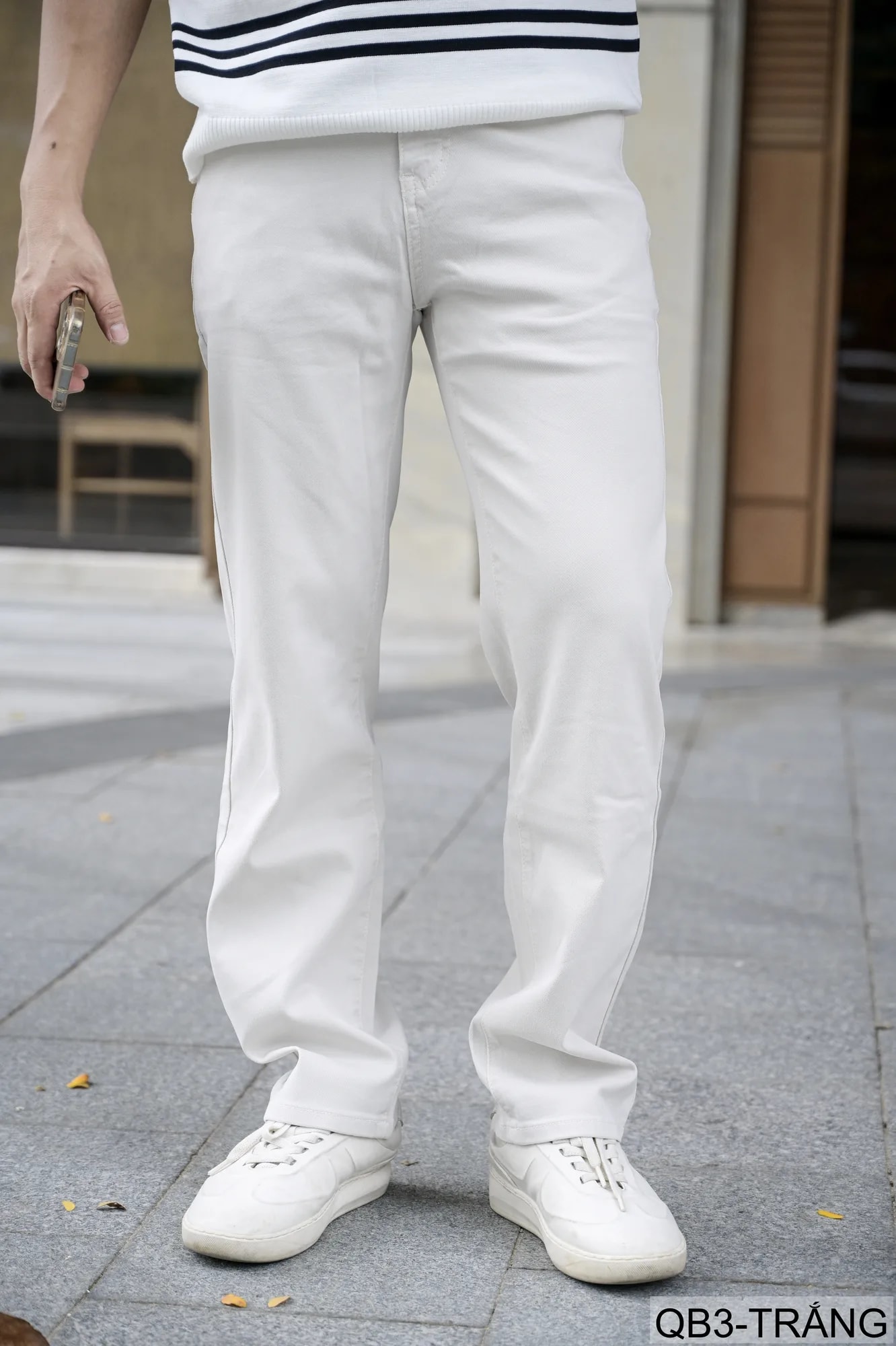 QB3 - Quần jeans nam ống rộng trắng phong cách retro Mỹ, chất cotton mềm mại, form suông thoải mái - ảnh 2