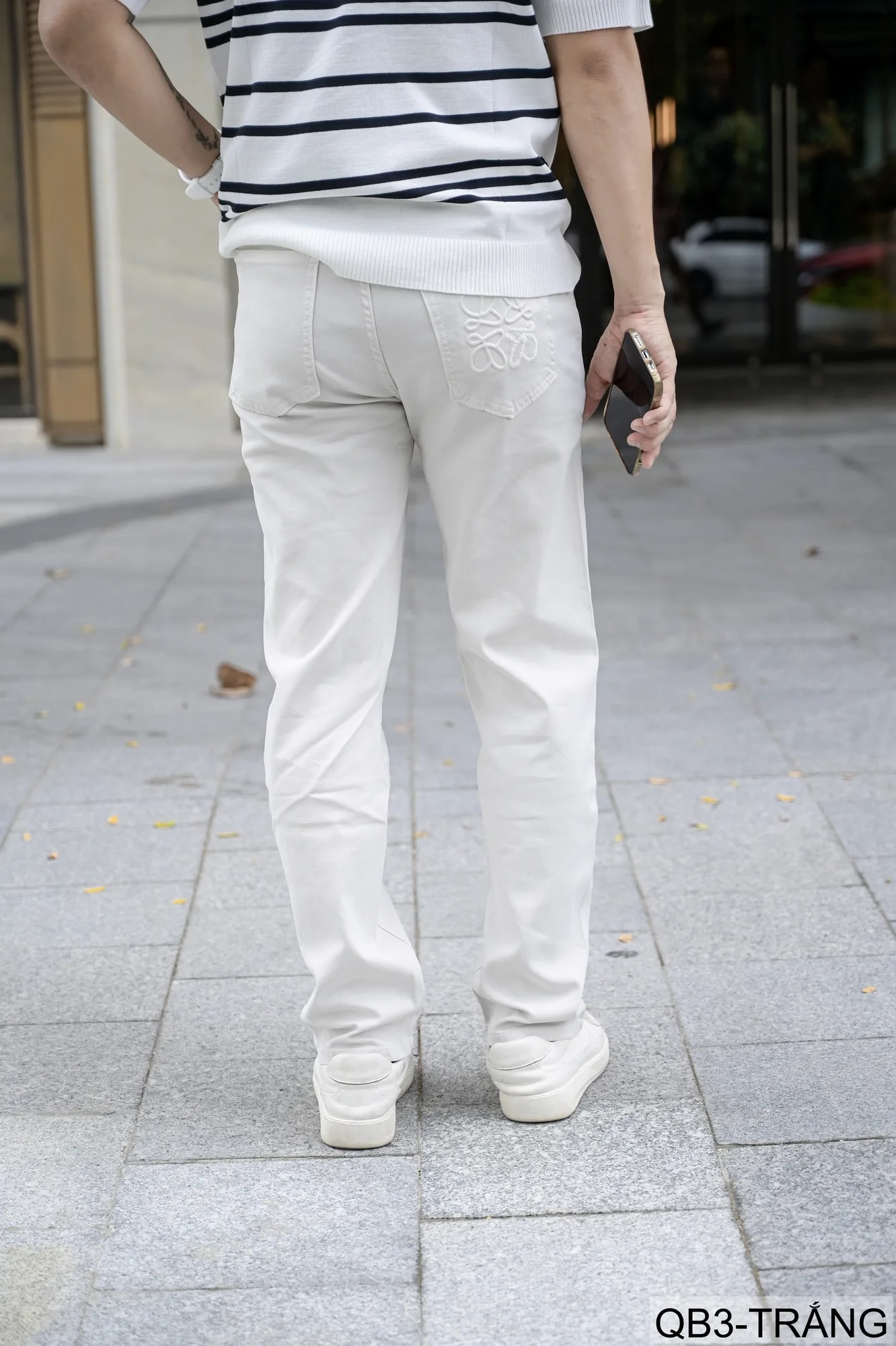 QB3 - Quần jeans nam ống rộng trắng phong cách retro Mỹ, chất cotton mềm mại, form suông thoải mái - ảnh 3