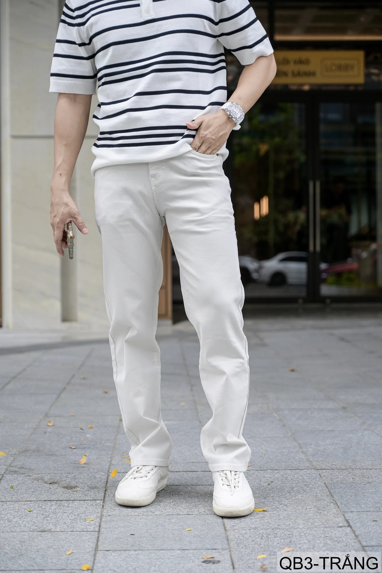 QB3 - Quần jeans nam ống rộng trắng phong cách retro Mỹ, chất cotton mềm mại, form suông thoải mái - ảnh 7