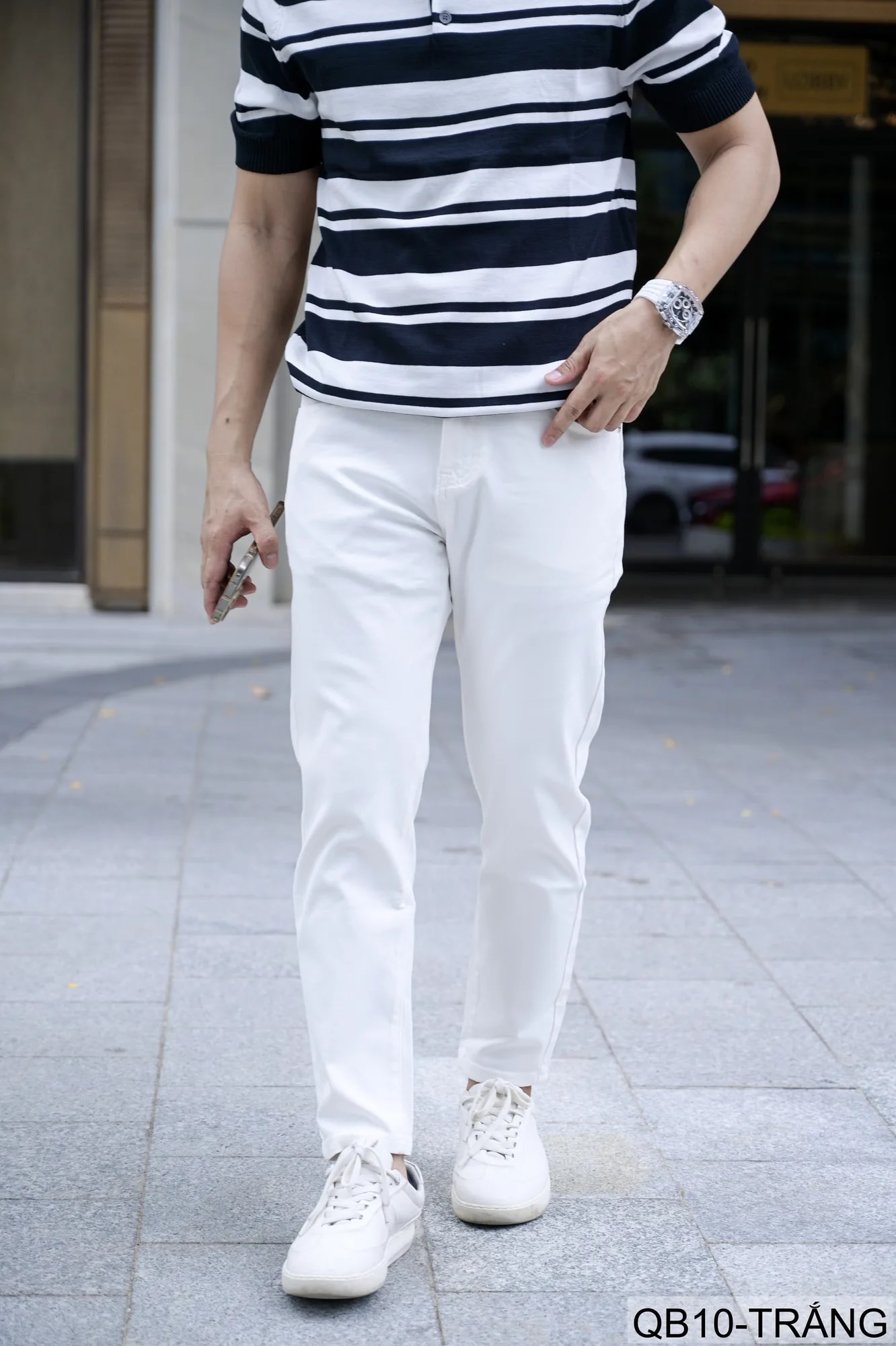 QB10 - Quần jeans nam ống nhỏ co giãn, màu trắng đen, phong cách basic mùa thu - ảnh 6