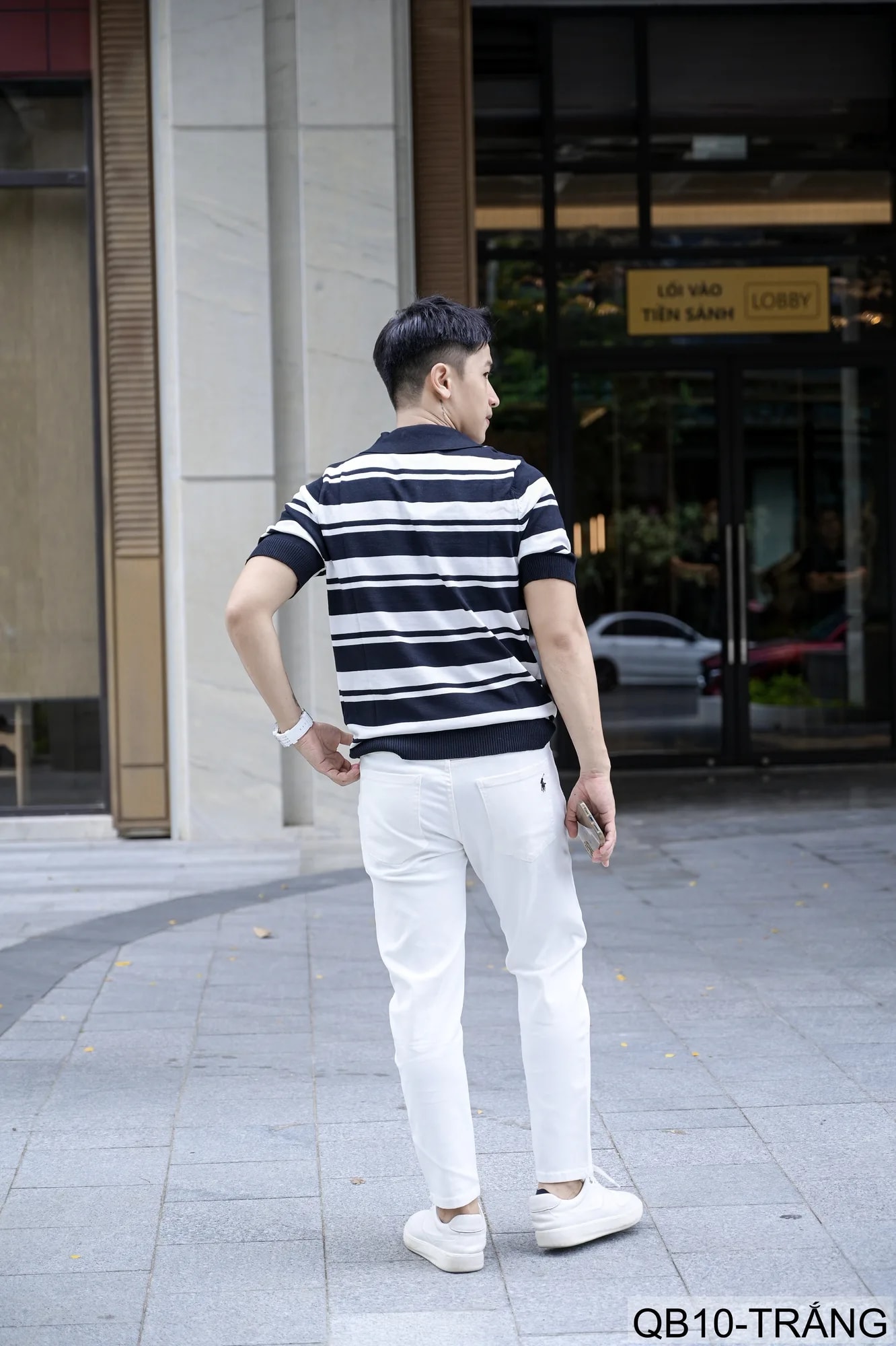 QB10 - Quần jeans nam ống nhỏ co giãn, màu trắng đen, phong cách basic mùa thu - ảnh 8