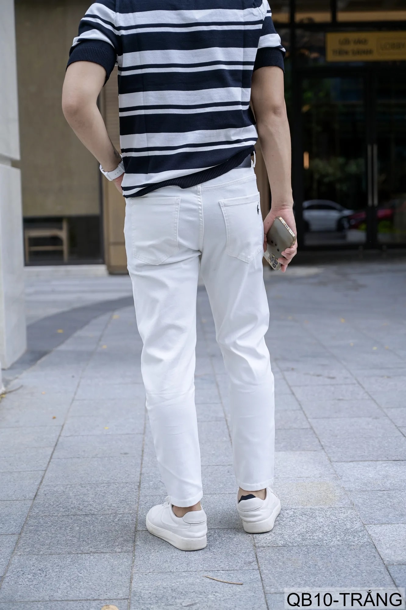 QB10 - Quần jeans nam ống nhỏ co giãn, màu trắng đen, phong cách basic mùa thu - ảnh 4