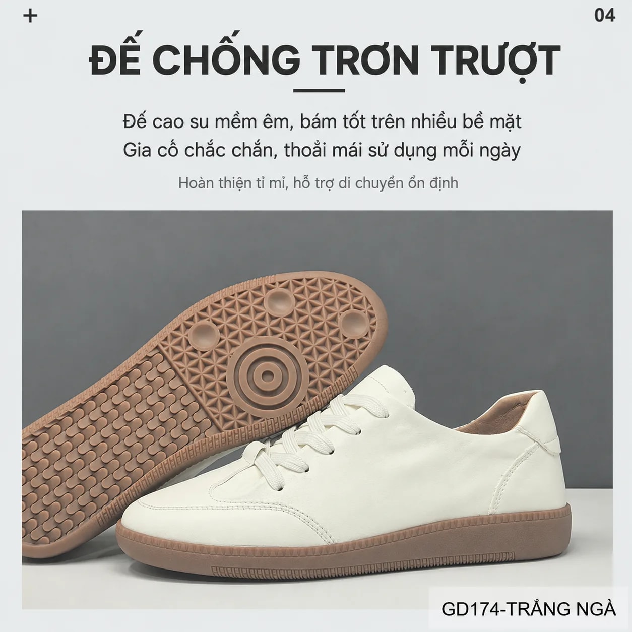 GD174 - Giày thể thao nam da thật màu trắng ngà, kiểu dáng châu Âu thanh lịch, đế cao su êm chân - ảnh 10