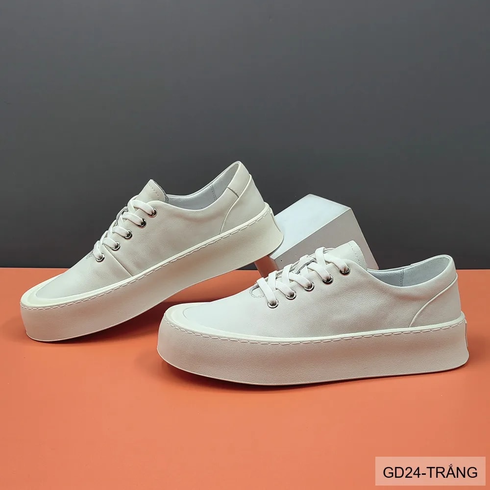 GD24 - Giày Da Bò Nam Đế Bằng Thời Trang Phối Màu Trắng Đen - ảnh 3