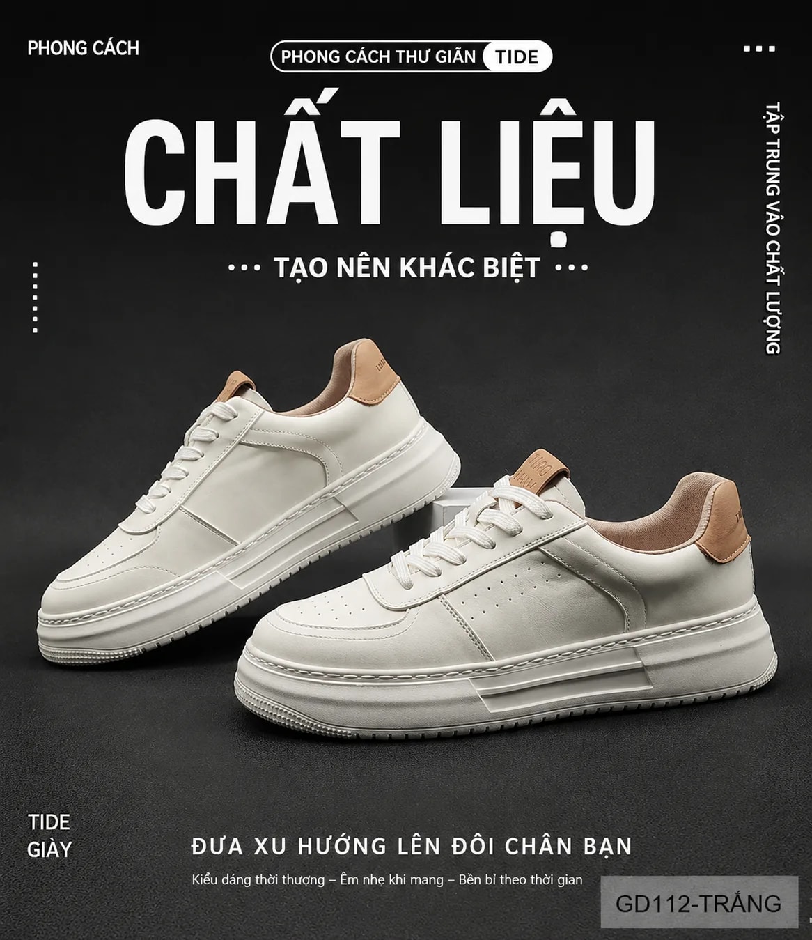 GD112 - Giày nam trắng da thật đế dày phong cách châu Âu thời trang hàng ngày - ảnh 10