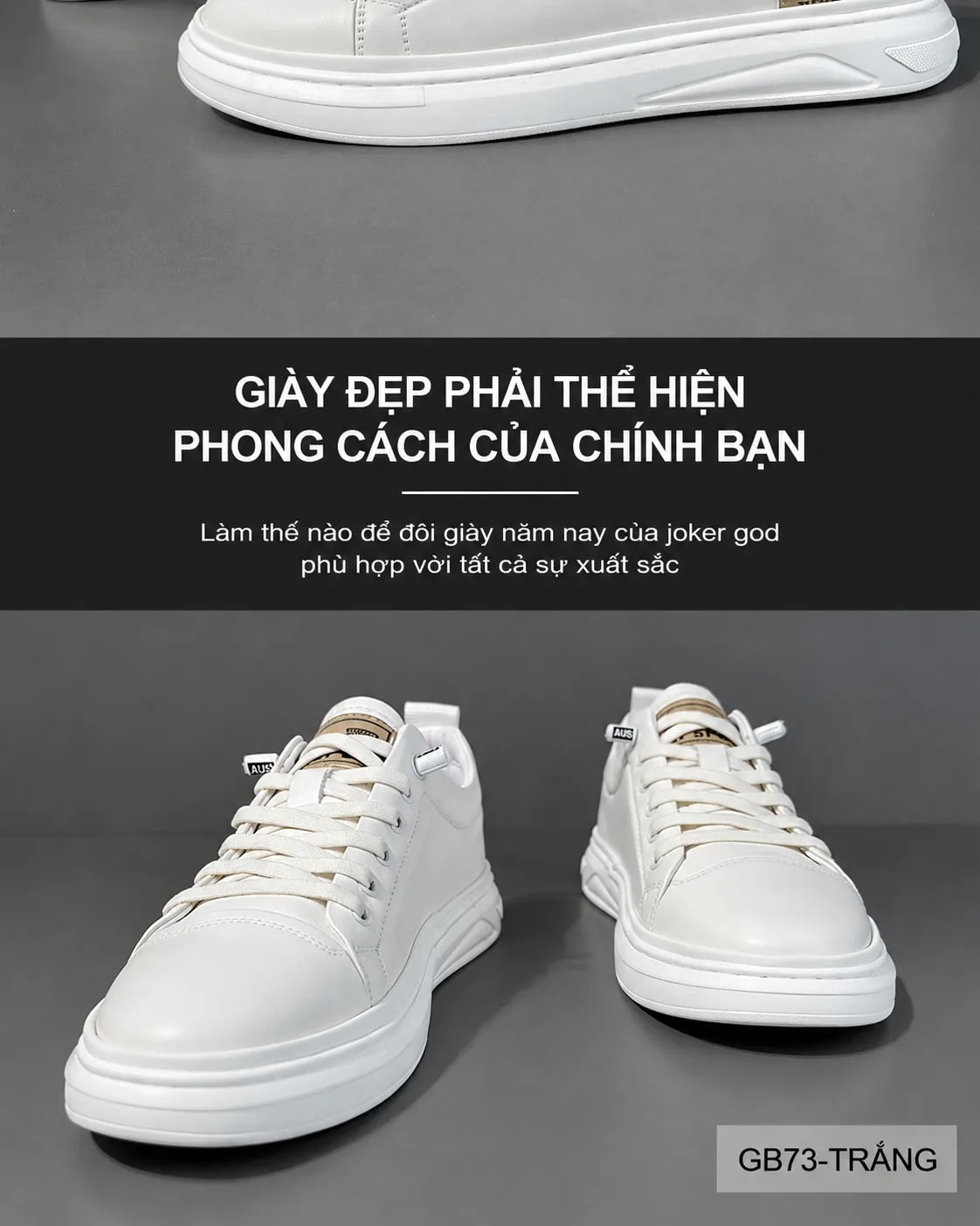 GB73 - Giày thể thao nam da thật trắng đen, kiểu Âu, phong cách thời thượng, đa năng cho ngày thường - ảnh 7