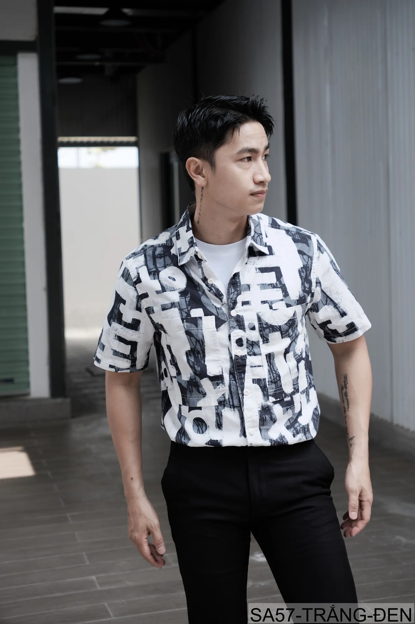 SA57 - Áo sơ mi nam tay ngắn phong cách Nhật Bản họa tiết nghệ thuật, chất cotton thoáng mát, form regular - ảnh 7