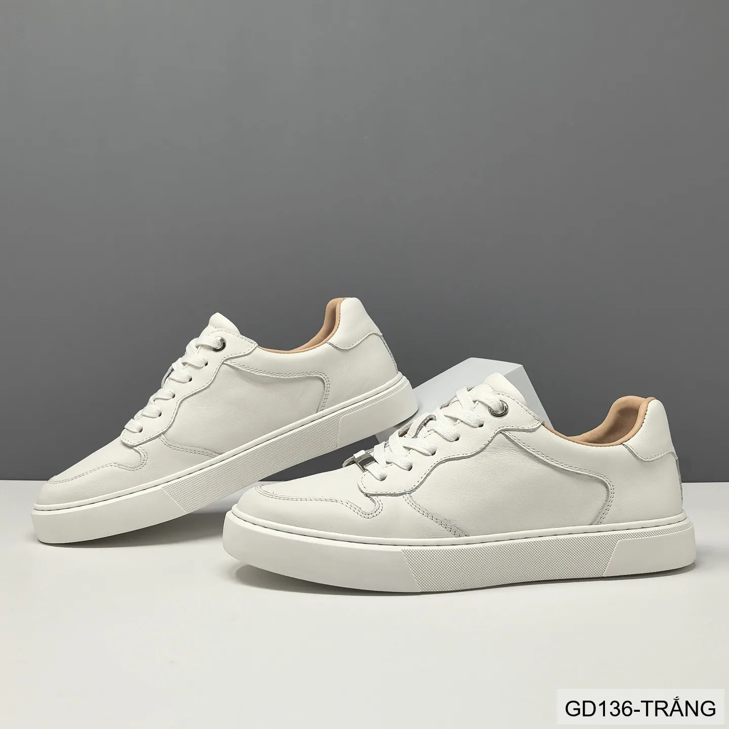 GD136 - Giày thể thao nam da thật cổ thấp phong cách Hàn, thoáng khí, phối màu trắng đen - ảnh 4