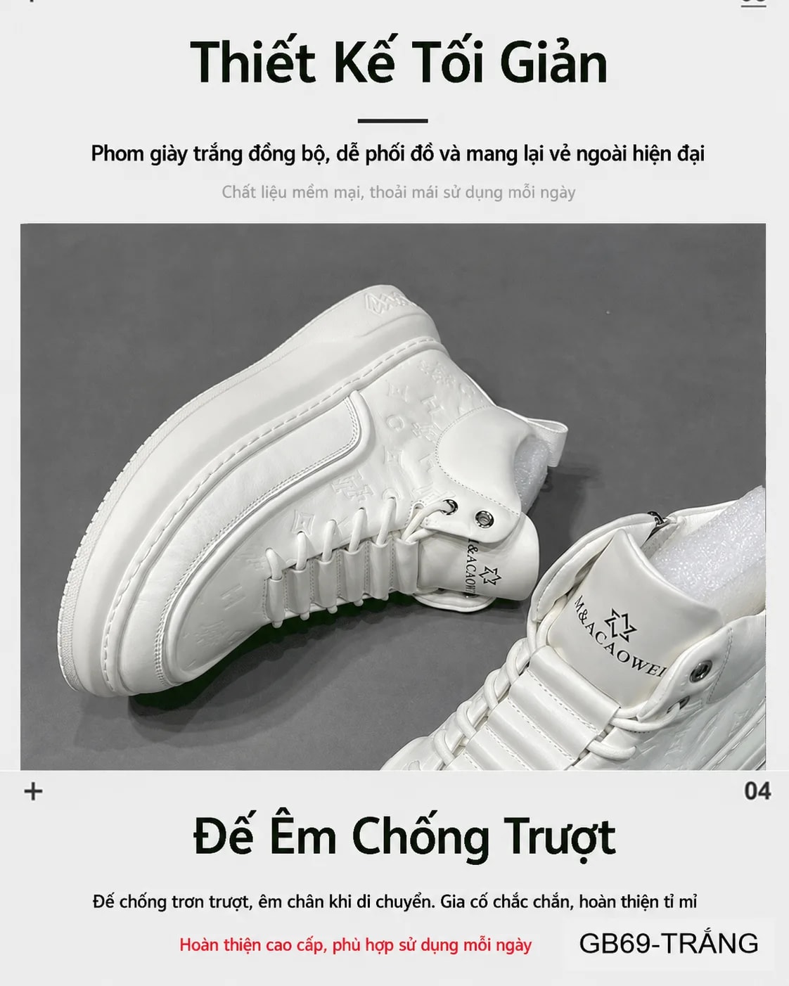GB69 - Giày thể thao nam cổ cao đế dày da thật họa tiết sang trọng, phối màu trắng đen vàng - ảnh 6