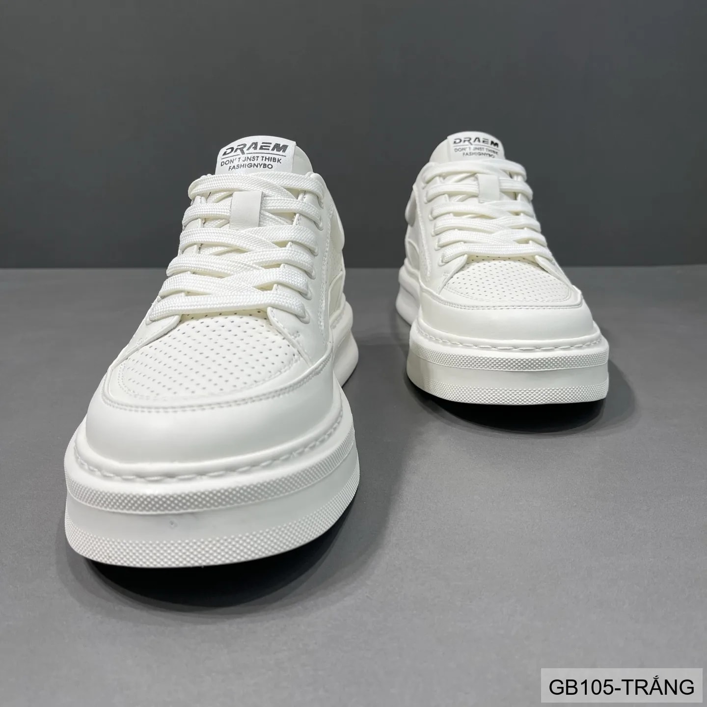 GB105 - Giày thể thao nam trắng đục lỗ, kiểu dad shoes thời trang, da thật thoáng khí, phù hợp sinh viên - ảnh 5