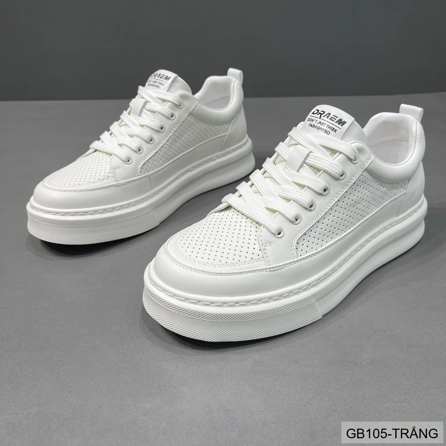 GB105 - Giày thể thao nam trắng đục lỗ, kiểu dad shoes thời trang, da thật thoáng khí, phù hợp sinh viên - ảnh 6