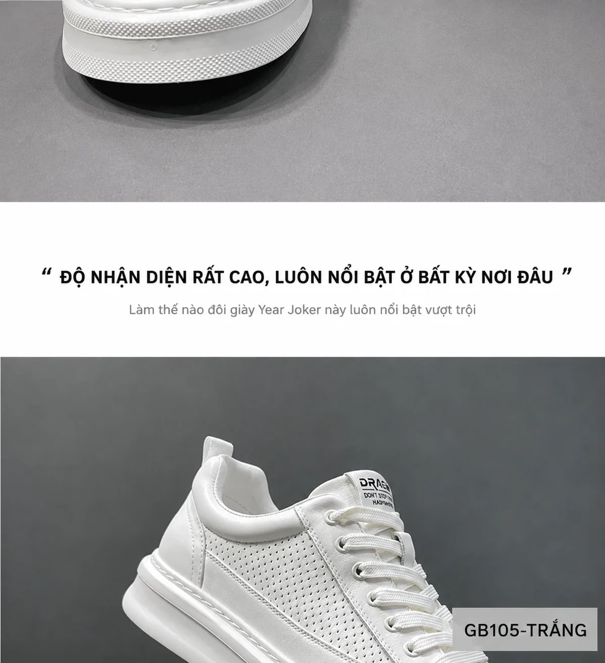 GB105 - Giày thể thao nam trắng đục lỗ, kiểu dad shoes thời trang, da thật thoáng khí, phù hợp sinh viên - ảnh 8