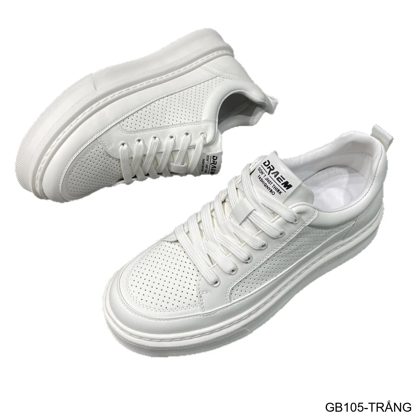 GB105 - Giày thể thao nam trắng đục lỗ, kiểu dad shoes thời trang, da thật thoáng khí, phù hợp sinh viên - ảnh 7
