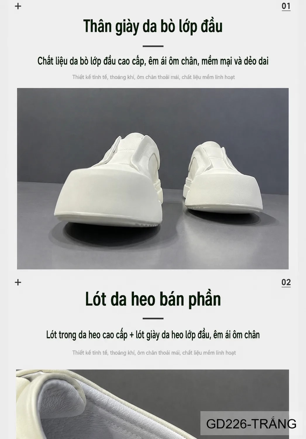 GD226 - Giày nam đế dày thời trang 2025 kiểu dad shoes da bò màu trắng đen - ảnh 6