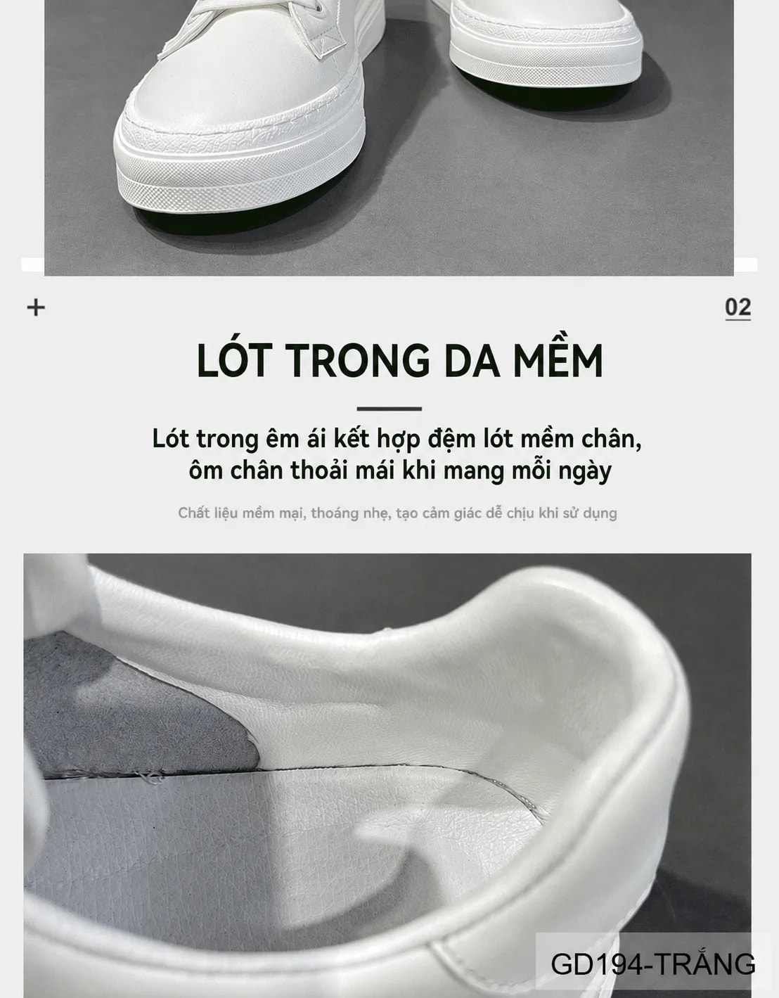GD194 - Giày nam da bò trắng đen cổ thấp đế bằng phong cách thời trang châu Âu - ảnh 5