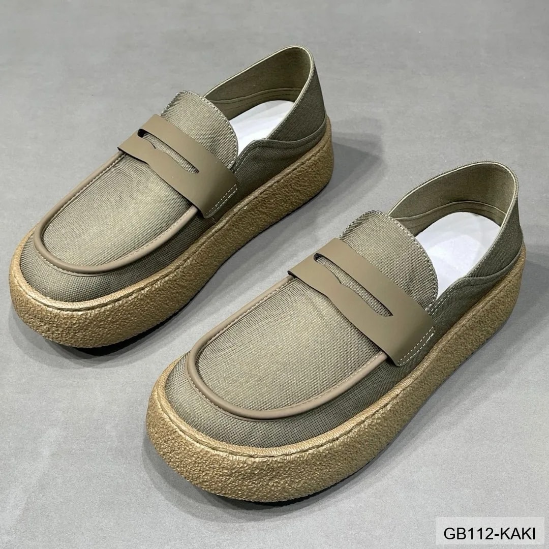 GB112 - Giày lười nam vải dệt kim đế dày thời trang đi thường ngày màu Kaki Đen - ảnh 4