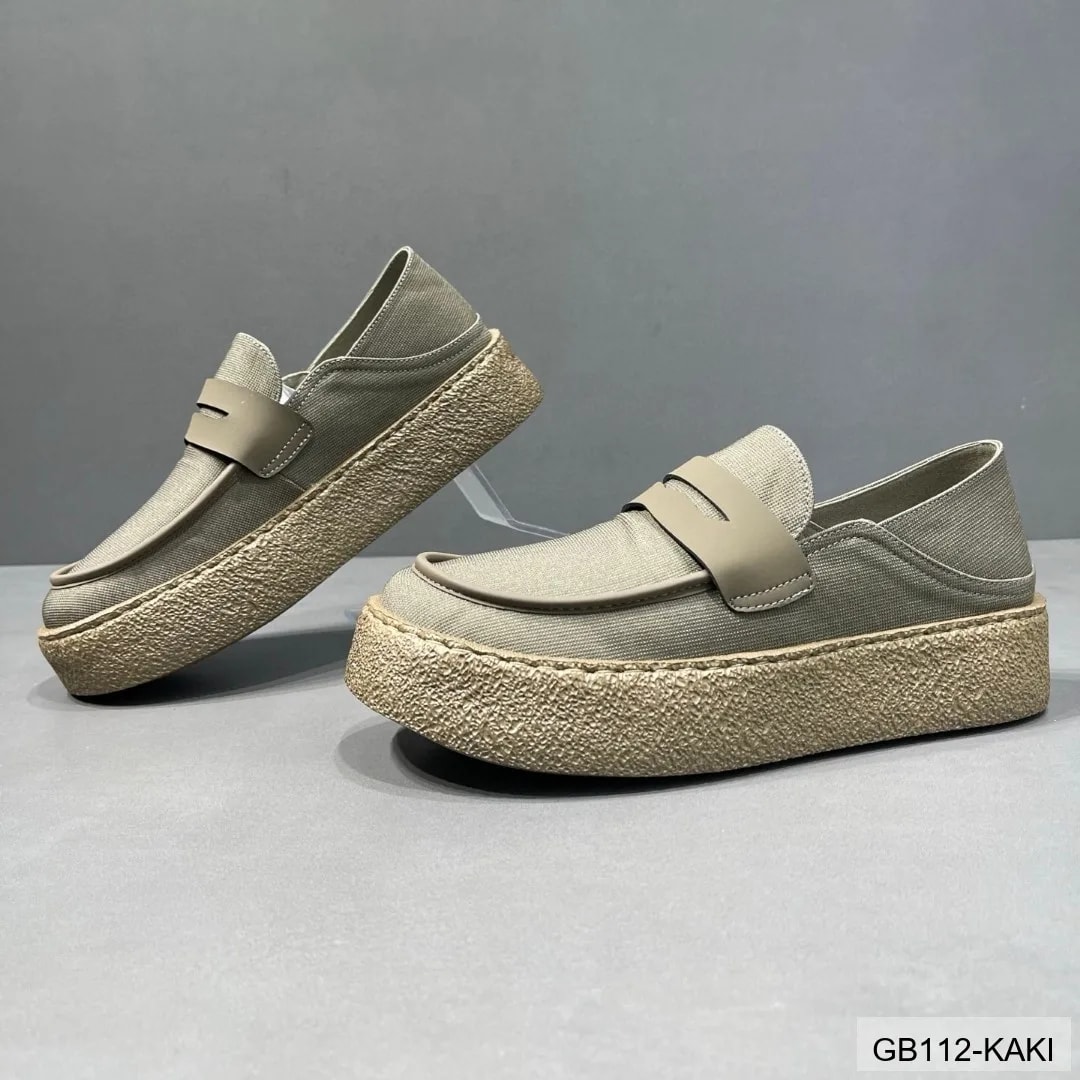GB112 - Giày lười nam vải dệt kim đế dày thời trang đi thường ngày màu Kaki Đen - ảnh 3