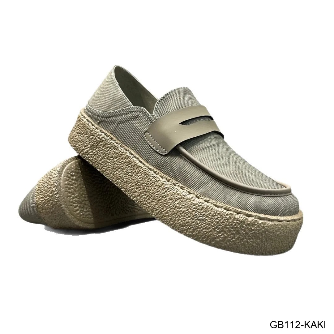 GB112 - Giày lười nam vải dệt kim đế dày thời trang đi thường ngày màu Kaki Đen - ảnh 5