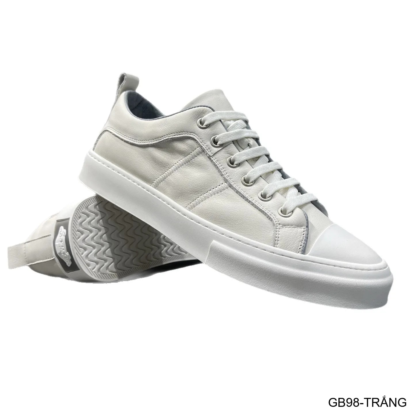 GB98 - Giày thể thao nam da thật cổ thấp phong cách sang trọng, đế trắng thoáng khí, phối màu trắng đen nâu - ảnh 3