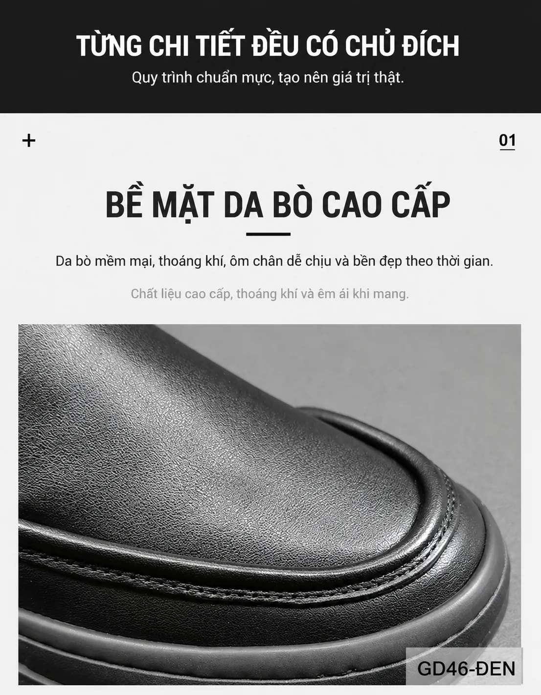 GD46 - Giày Nam Da Bò Đen Đế Dày Phong Cách Thời Trang - ảnh 10