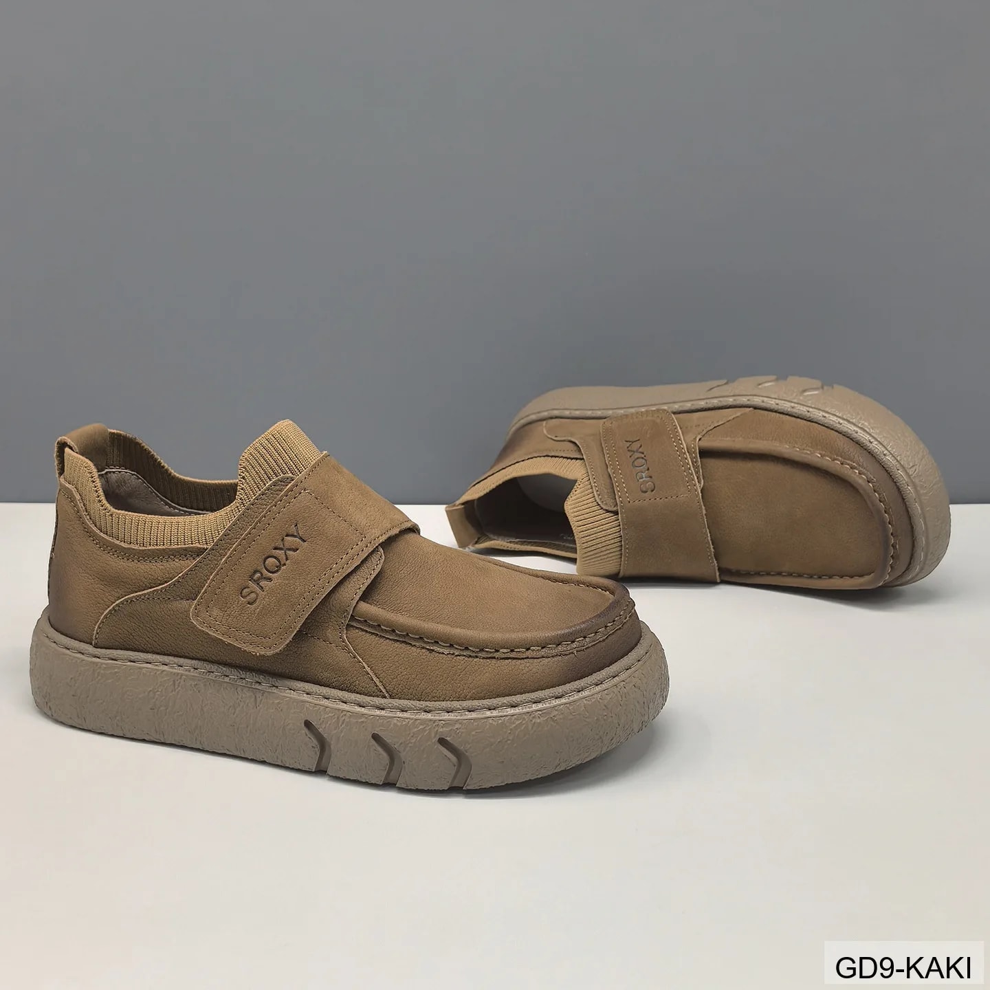 GD9 - Giày lười nam da thật phong cách Châu Âu, đế dày êm ái, phối màu Kaki - Đen - ảnh 5