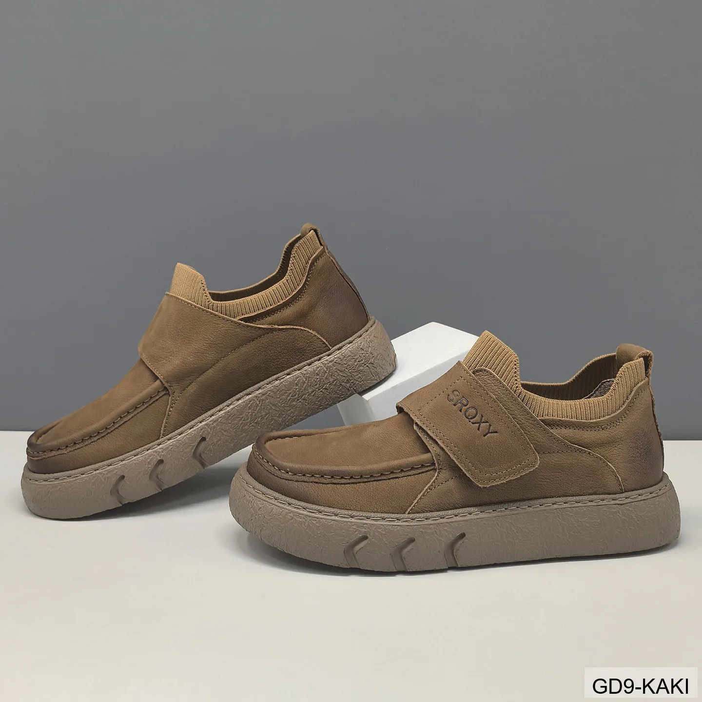 GD9 - Giày lười nam da thật phong cách Châu Âu, đế dày êm ái, phối màu Kaki - Đen - ảnh 4