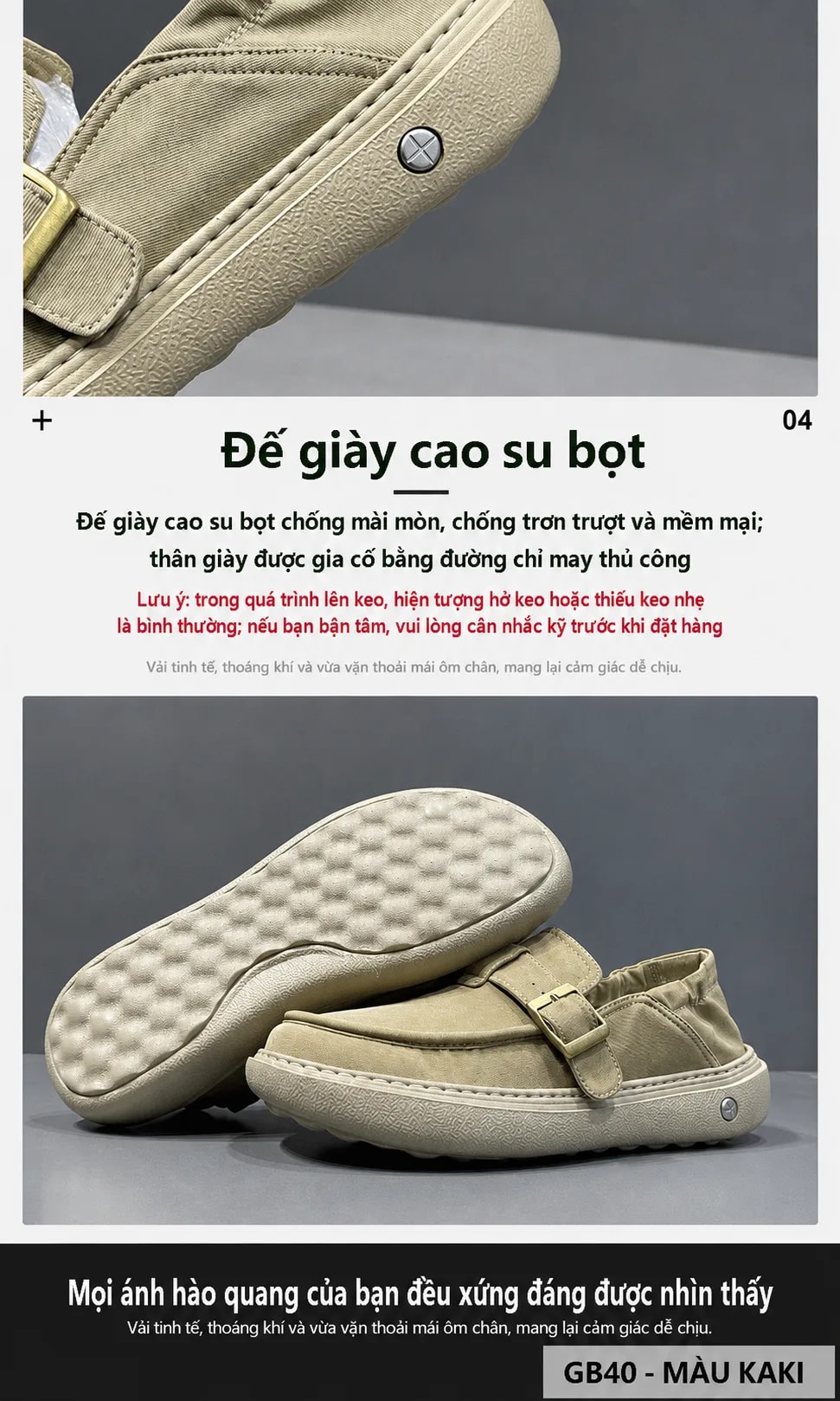 GD216 - Giày nam lười cổ điển 2025 chất liệu vải thoáng khí, đế mềm nhẹ, phối màu Kaki & Đen - ảnh 6