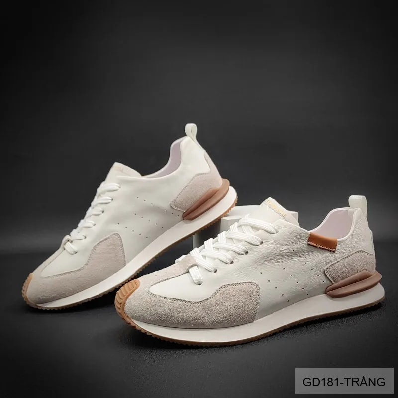 GD181 - Giày Nam Thể Thao Da Thật Đế Mềm Phối Màu Trắng Đen - ảnh 4