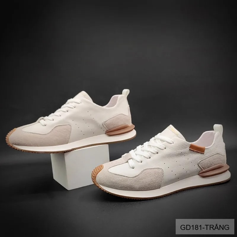 GD181 - Giày Nam Thể Thao Da Thật Đế Mềm Phối Màu Trắng Đen - ảnh 5