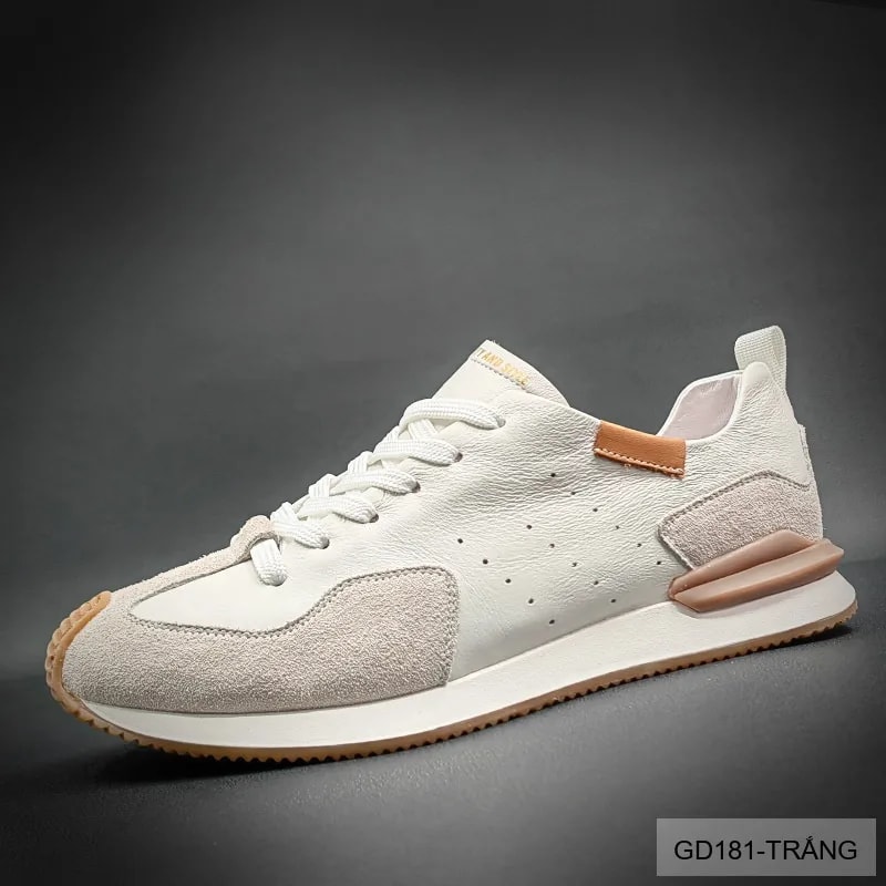 GD181 - Giày Nam Thể Thao Da Thật Đế Mềm Phối Màu Trắng Đen - ảnh 3
