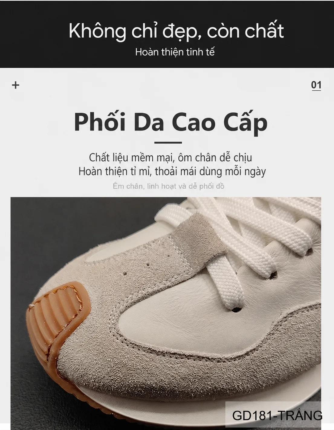 GD181 - Giày Nam Thể Thao Da Thật Đế Mềm Phối Màu Trắng Đen - ảnh 10