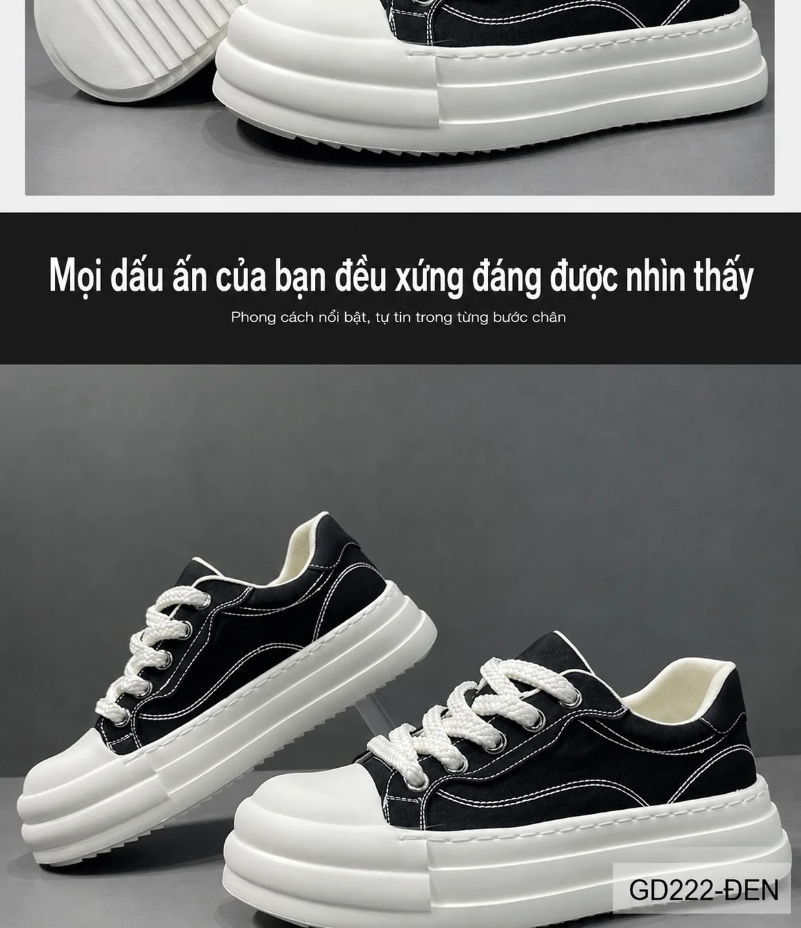 GD222 - Giày nam canvas đế dày kiểu dáng thời trang, tăng chiều cao nhẹ, phối màu Quả Mơ - Rượu Vang Đỏ - Đen - ảnh 4