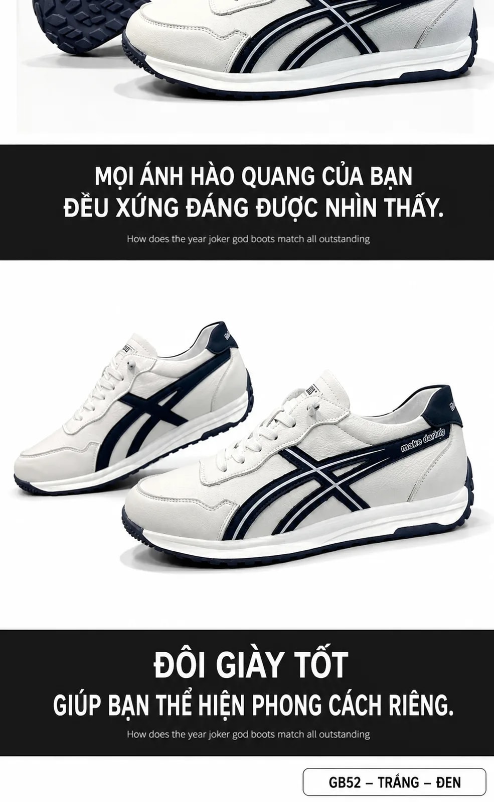 GB52 - Giày nam da thật phong cách Hàn Quốc, phối màu trắng xanh lục và trắng đen, đế bằng êm chân - ảnh 6