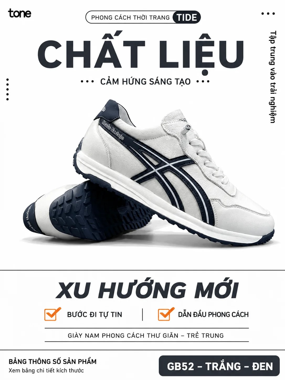 GB52 - Giày nam da thật phong cách Hàn Quốc, phối màu trắng xanh lục và trắng đen, đế bằng êm chân - ảnh 5