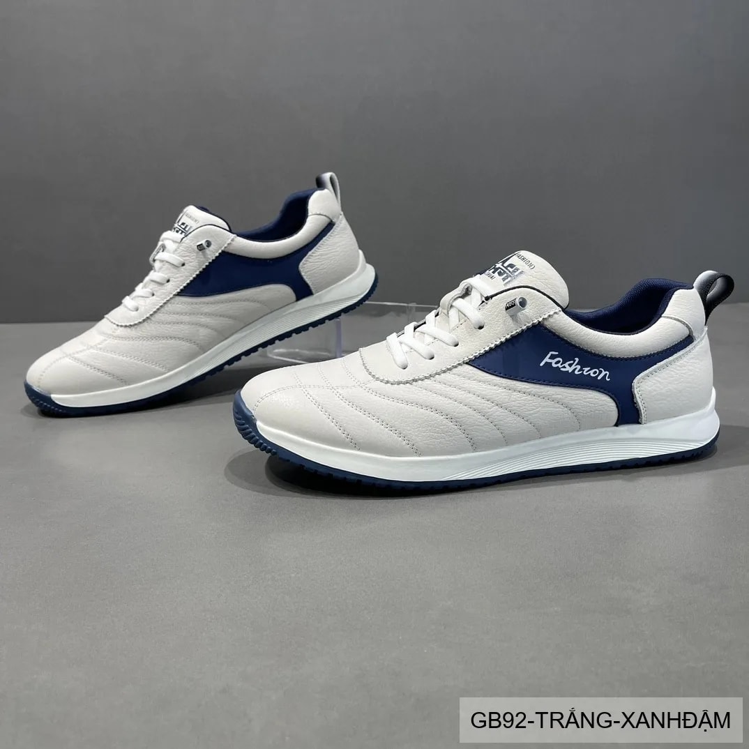 GB92 - Giày thể thao nam da bò trắng phối màu, phong cách thời trang thường ngày, đế bằng êm ái - ảnh 2