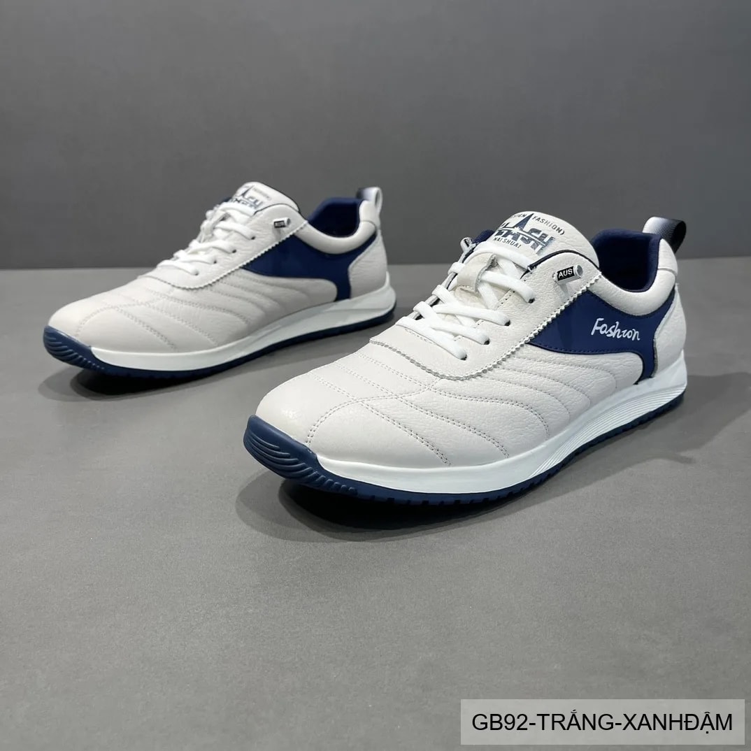 GB92 - Giày thể thao nam da bò trắng phối màu, phong cách thời trang thường ngày, đế bằng êm ái - ảnh 3