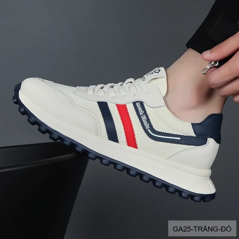 GA25 - Giày thể thao nam da thật đế dày phong cách Forrest Gump màu trắng đỏ - ảnh 5