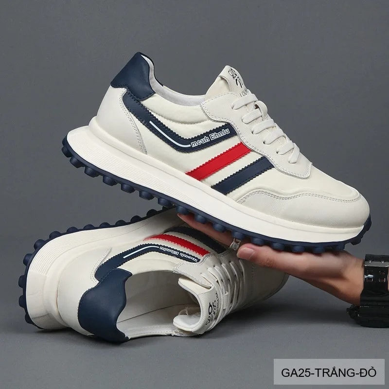 GA25 - Giày thể thao nam da thật đế dày phong cách Forrest Gump màu trắng đỏ - ảnh 3