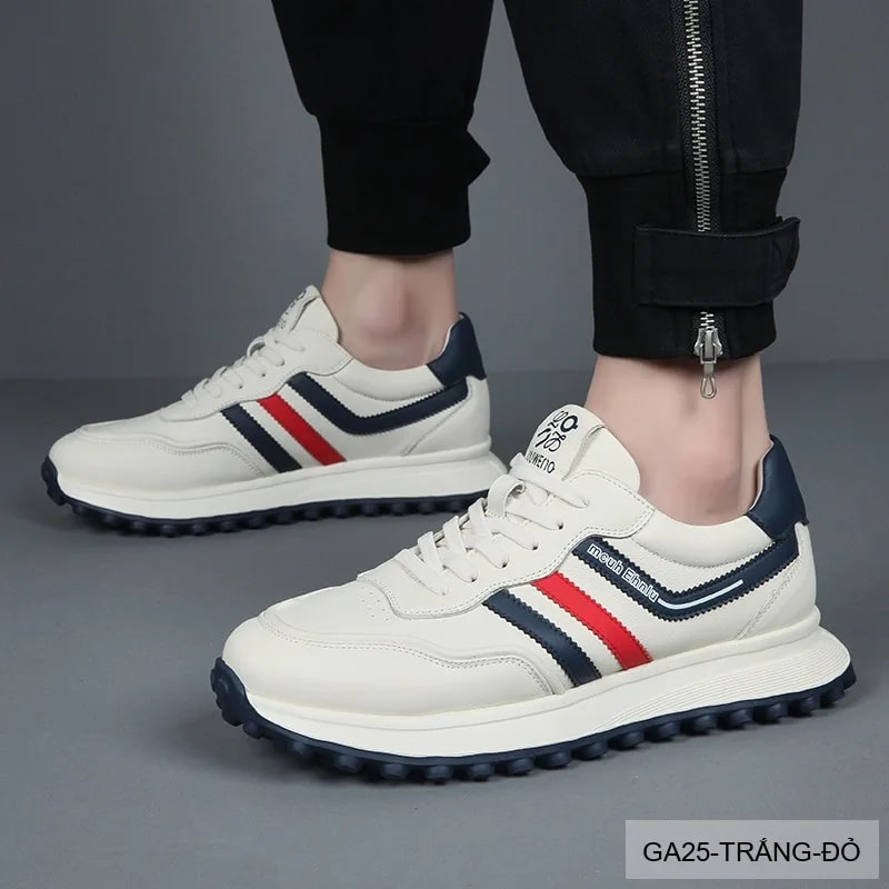 GA25 - Giày thể thao nam da thật đế dày phong cách Forrest Gump màu trắng đỏ - ảnh 4