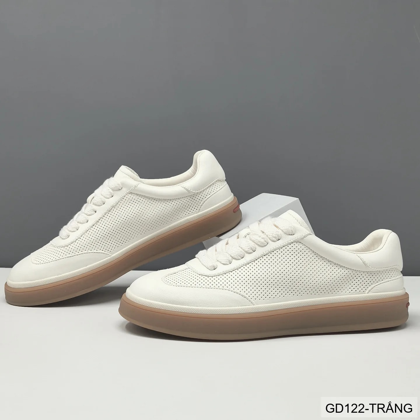 GD122 - Giày thể thao nam da thật trắng, kiểu dáng châu Âu, thoáng khí, đế cao su êm ái - ảnh 4