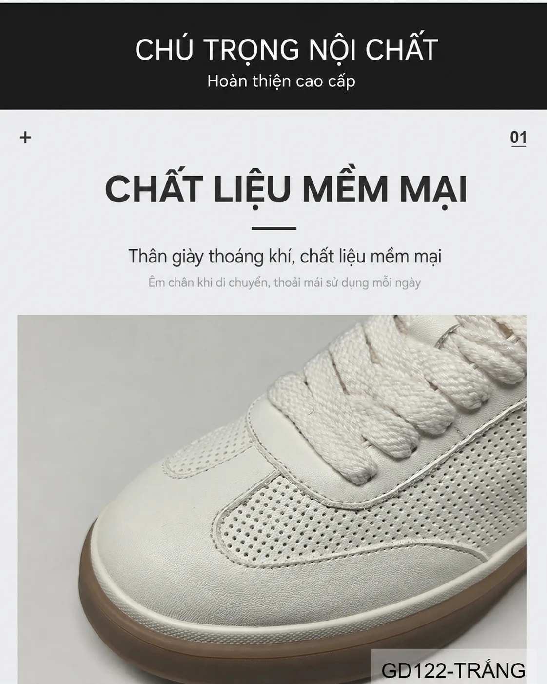 GD122 - Giày thể thao nam da thật trắng, kiểu dáng châu Âu, thoáng khí, đế cao su êm ái - ảnh 11