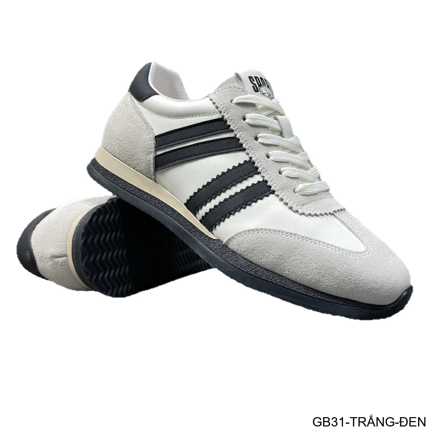 GB31 - Giày thể thao nam da thật kiểu dad shoes, đế bằng, thoáng khí, phối màu trắng đen kaki - ảnh 3