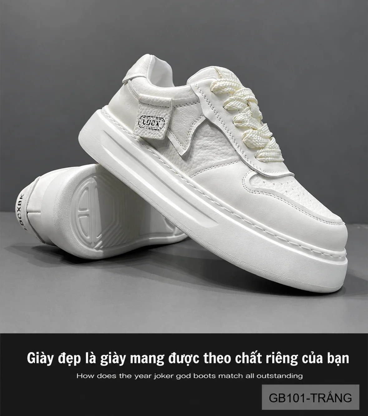 GB101 - Giày nam trắng đế dày kiểu dad shoes da thật thời trang 2025 - ảnh 9