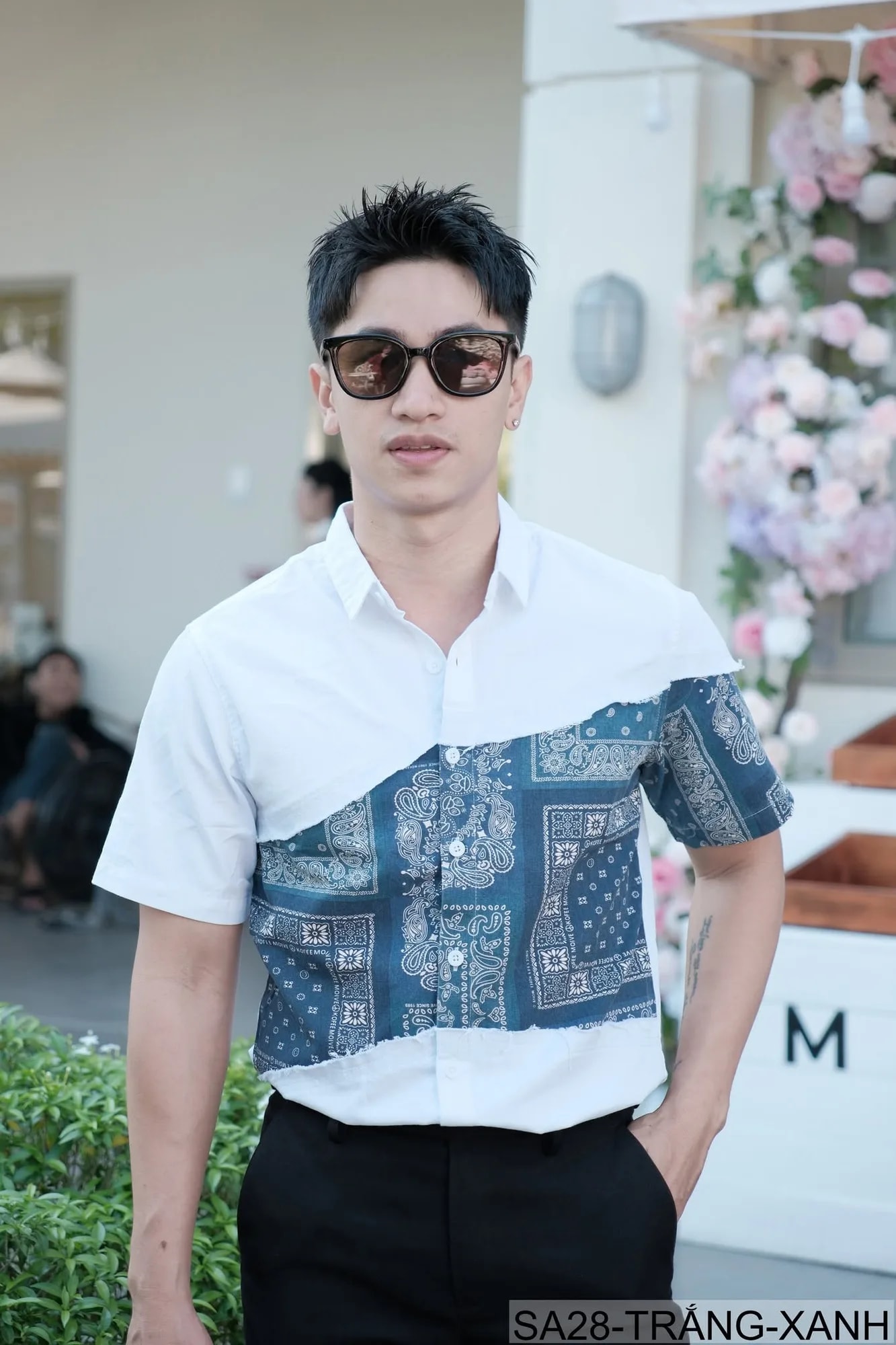 SB2 - Áo sơ mi nam ngắn tay phối màu bandana, cotton mát mẻ, dáng rộng streetwear mùa hè - ảnh 2
