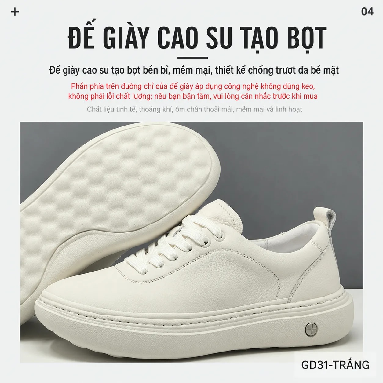 GD31 - Giày thể thao nam trắng da bò cao cấp, thiết kế khoét lỗ thoáng khí, đế cao su êm ái - ảnh 10