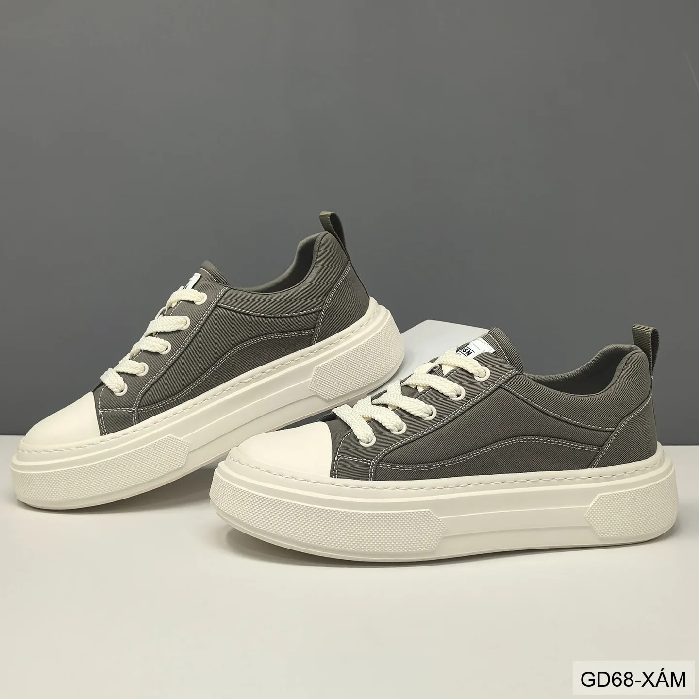 GD68 - Giày vải nam đế dày tăng chiều cao, phong cách retro thời thượng, màu Xám & Đen - ảnh 4